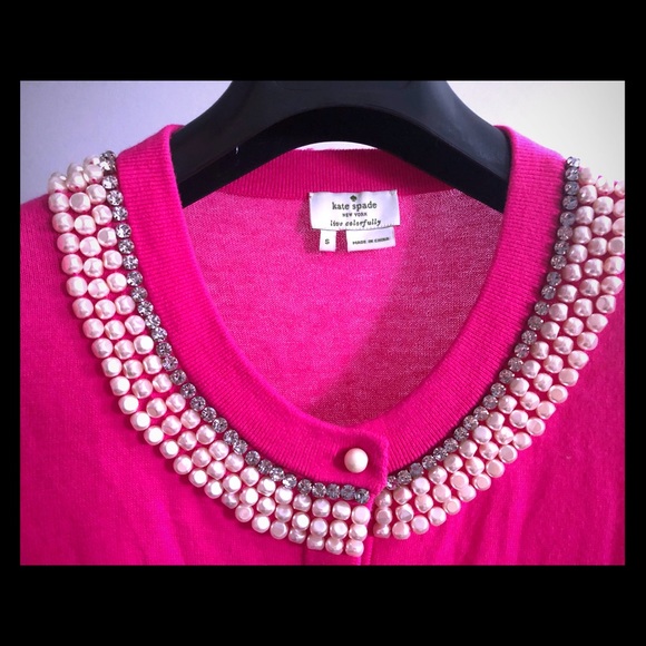 KATE SPADE Brand new pink pearl jewel cardigan  S - Picture 1 of 5